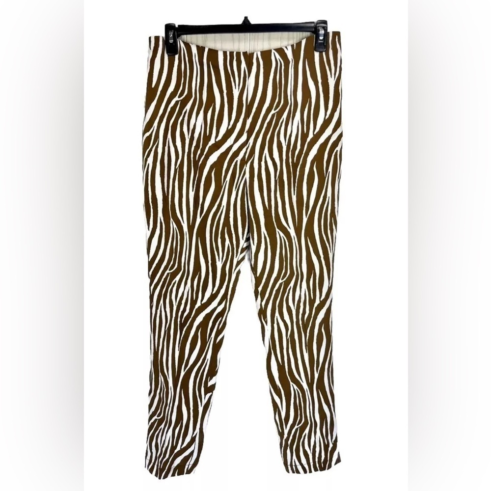 Diane Von Furstenberg Pants Womens 12 Silk Blend Brown Zebra Tapered High Rise